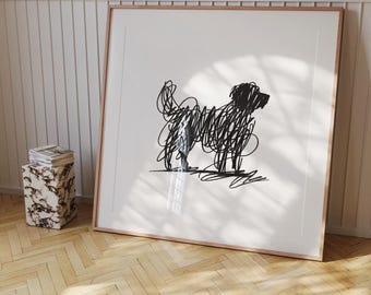 Scribble Dog Wall Art Print, Minimalist Line Drawing Poster, Playful Dog Lover Gift, Modern Home Decor, Puppy Line Art Artwork