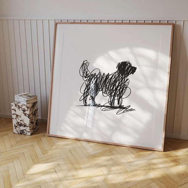 Scribble Dog Wall Art Print, Minimalist Line Drawing Poster, Playful Dog Lover Gift, Modern Home Decor, Puppy Line Art Artwork