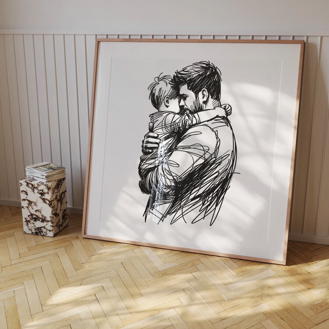 Father and Son Line Art Print, Digital Download Wall Art, Black and ...