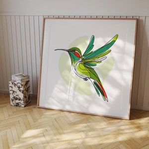 Hummingbird Line Art Print, Colorful Bird Illustration (Digital Download)