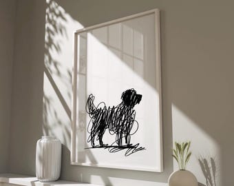 Pet Portrait Scribble Dog, Playful Minimalist Line Art, Dog Lover Digital Download, Modern Pet Decor, Dog Art Print, Pet Lover Gift