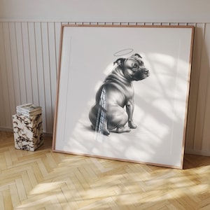 Staffy Dog Memorial Printable, Pet Loss Digital Art, Angel Dog Sketch Wall Art, Staffy Forever in Our Hearts, Pet Remembrance Gift
