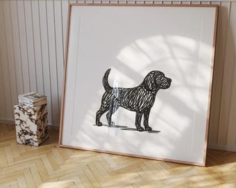 Beagle Scribble Portrait, Playful Minimalist Line Art (Digital Download)