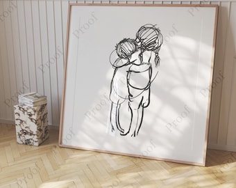 Custom Siblings Hugging Art, Personalized Family Print, Add 2 Names, Sibling Love Gift, Digital Download, Customizable Artwork