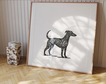 Greyhound Scribble Dog Print, Playful Line Art (Digital Download)