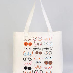 Brüste große Jutebeutel Stoffbeutel Shopper gedruckte lustige Handtasche | Einkaufstasche Totebag mit Innentasche | Geschenk 100% Baumwolle