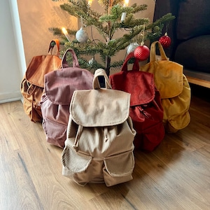 Unisex Handmade Backpack | Corduroy | Women's and Men's | Backpack with inner and outer pockets | Hand-sewn | Handmade Gift | Birthday Gift
