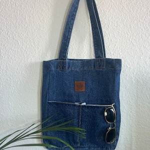 Handmade Shopper | handbag | Women | Denim Jeans| Shopping bag tote bag | Fabric bag with inner pocket | Handmade gift | Birthday