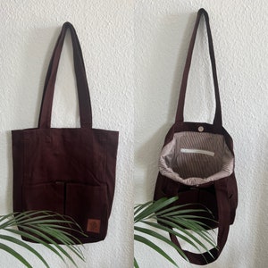 Handmade Shopper handbag Women Canvas Shopping bag tote bag Fabric bag with inner pocket Gift Ladies and gentlemen unisex Brown