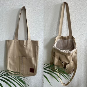 Handmade Shopper Handtasche Damen Canvas Einkaufstasche Totebag Stofftasche mit Innentasche Geschenk Damen und Herren unisex Beige