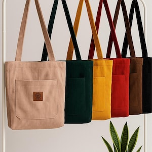 Handmade Cord Handtasche | Shopper | Totebag | Einkaufstasche | Stofftasche | Schultertasche mit Reißverschluss und Innentasche | Damen