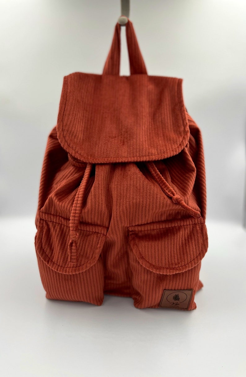 Handmade Cord Rucksack Damen Rucksack Bagpack mit Innentasche und Außentaschen handgenäht handgemacht Geschenk Kupfer