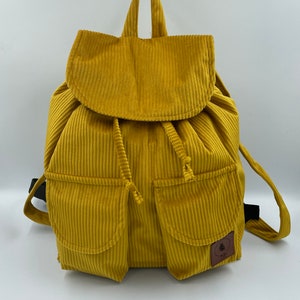 Handmade Cord Backpack Women's backpack bagpack with inner pocket and outer pockets hand-sewn handmade gift Yellow