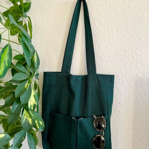 Handmade Shopper Handtasche Damen Canvas Einkaufstasche Totebag Stofftasche mit Innentasche Geschenk Damen und Herren unisex Grün