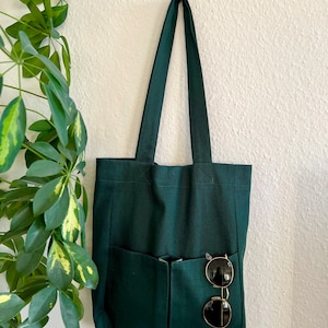 Handmade Shopper handbag Women Canvas Shopping bag tote bag Fabric bag with inner pocket Gift Ladies and gentlemen unisex Green