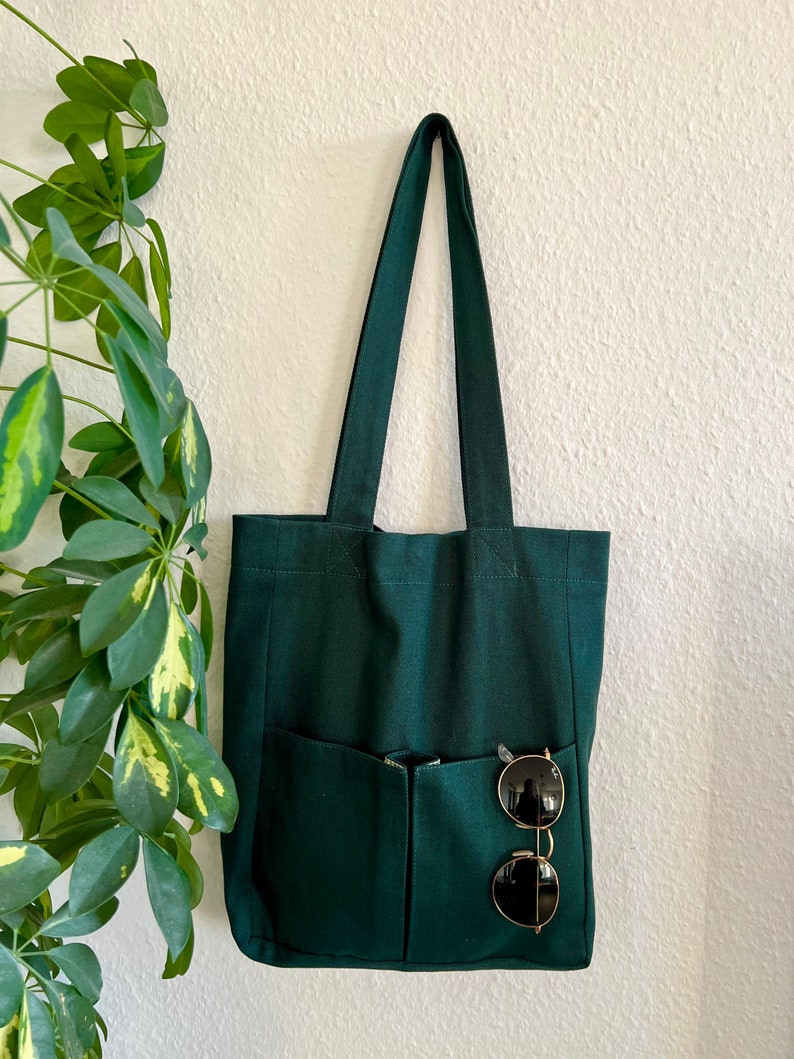 Handmade Shopper Handtasche Damen Canvas Einkaufstasche Totebag Stofftasche mit Innentasche Geschenk Damen und Herren unisex Grün