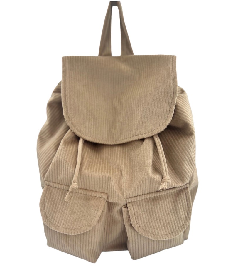 Handmade Cord Rucksack Damen Rucksack Bagpack mit Innentasche und Außentaschen handgenäht handgemacht Geschenk Beige