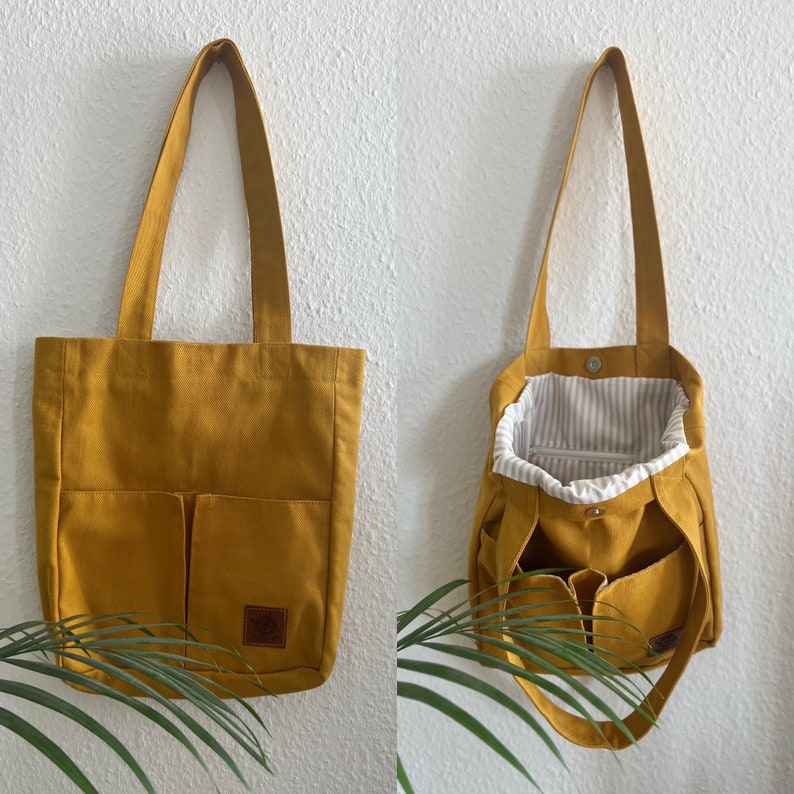 Handmade Shopper handbag Women Canvas Shopping bag tote bag Fabric bag with inner pocket Gift Ladies and gentlemen unisex Yellow