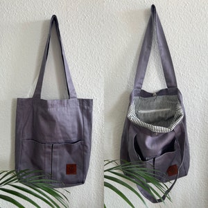 Handmade Shopper handbag Women Canvas Shopping bag tote bag Fabric bag with inner pocket Gift Ladies and gentlemen unisex Gray