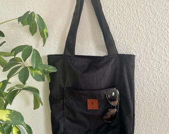 Handmade black corduroy shopper bag | handbag | Tote bag | Shopping bag fabric bag | Shoulder bag with zip and inside pocket