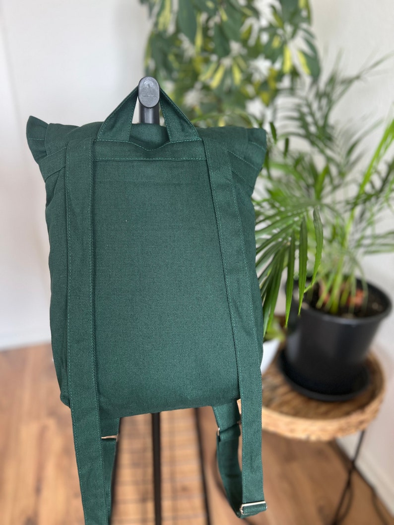 Handmade Rucksack Canvastasche Damen und Herren mit Innentasche und Vordertasche handgenäht Geschenk Bild 3