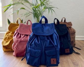 Handmade Cord Rucksack | Damen Rucksack Bagpack mit Innentasche und Außentaschen | handgenäht |handgemacht Geschenk