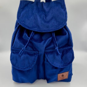 Handmade Cord Rucksack Damen Rucksack Bagpack mit Innentasche und Außentaschen handgenäht handgemacht Geschenk Blau