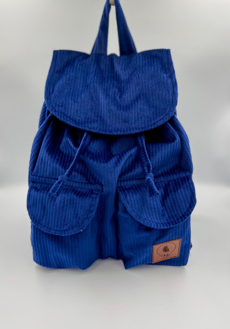 Handmade Cord Backpack Women's backpack bagpack with inner pocket and outer pockets hand-sewn handmade gift Blue