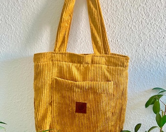 Sac à main en velours côtelé fait main | cabas | sac fourre-tout | sac shopping | sac en tissu | sac bandoulière avec fermeture éclair et poche intérieure | femme