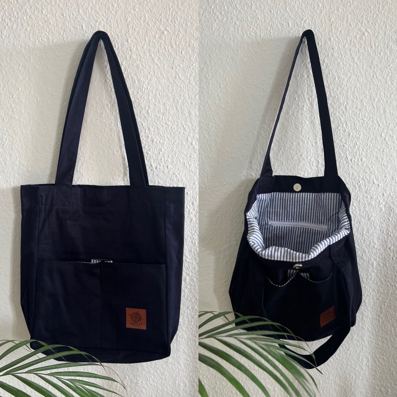 Handmade Shopper handbag Women Canvas Shopping bag tote bag Fabric bag with inner pocket Gift Ladies and gentlemen unisex Blue