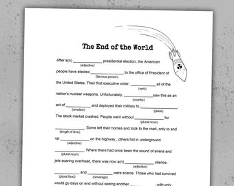 Mad Libs-Style "End of the World" Word Game | Digital Download | Office Party, Game Night, Halloween Party | Kids, Teens, Adults