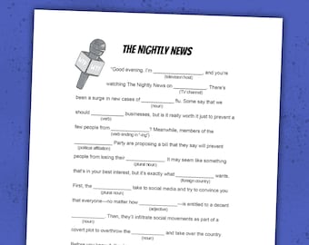 Mad Libs-Style News & Politics Word Game | "The Nightly News" Digital Download | Election Night, Office Party, Game Night | Teens, Adults