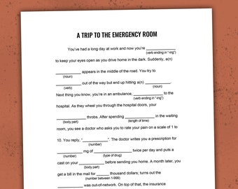 Mad Libs-Style Hospital Word Game | "A Trip to the Emergency Room" Digital Download | Office Party, Game Night | Teens, Adults