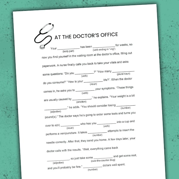 Mad Libs-Style Doctor Word Game | "At the Doctor's Office" Digital Download | Office Party, Gift for Nurses | Teens, Adults