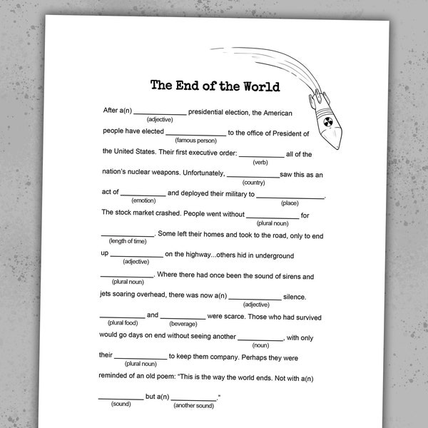 Mad Libs-Style "End of the World" Word Game | Digital Download | Office Party, Game Night, Halloween Party | Kids, Teens, Adults