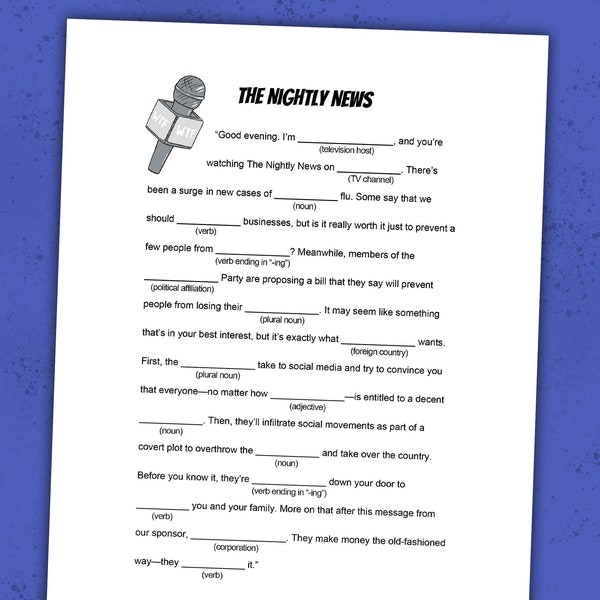 Mad Libs-Style News & Politics Word Game | "The Nightly News" Digital Download | Election Night, Office Party, Game Night | Teens, Adults