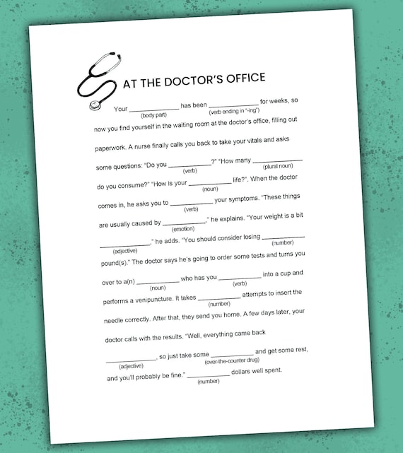 WORD GAME at the Doctor's Office Mad Libs-style Game - Etsy