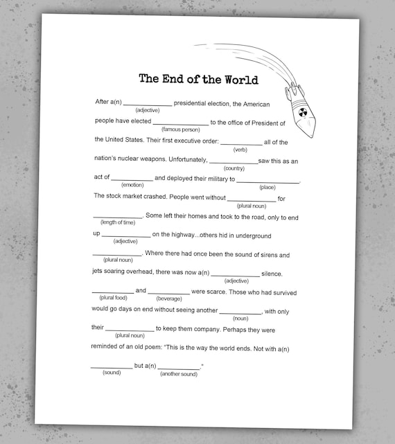 WORD GAME the End of the World Mad Libsstyle Game Etsy