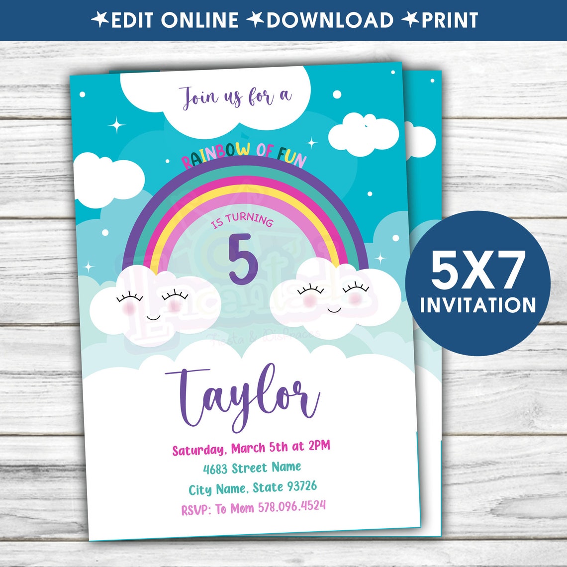 Rainbow Birthday Invitation Rainbow Invite Rainbow Birthday - Etsy
