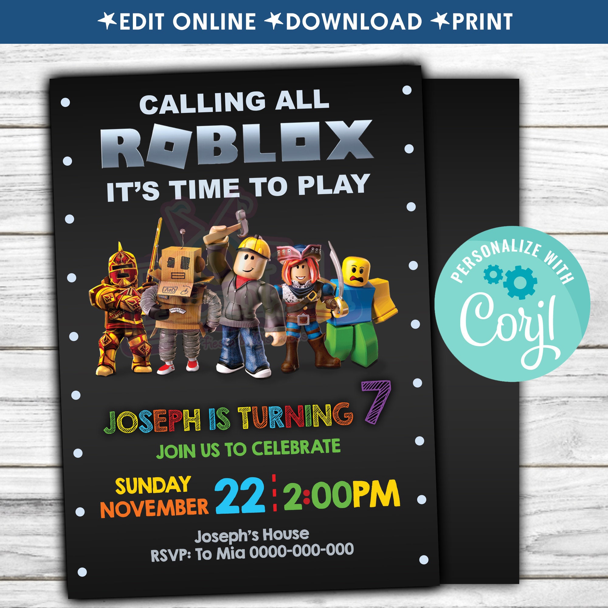 roblox birthday invitation roblox invite roblox birthday etsy