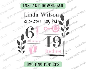 Laurel Wreath Birth Announcement svg svg, eps, png, pdf Baby svg Baby Birth Announcement SVG Birth Stats svg Digital Download