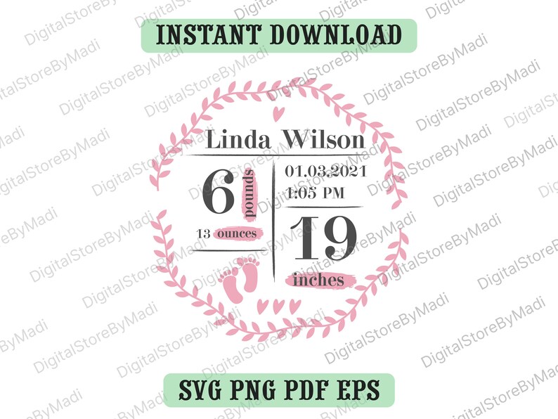 Download Art Collectibles Clip Art Baby Birth Announcement Svg Baby Svg Svg Eps Png Pdf Digital Download Wreath Birth Stats Svg Laurel Wreath Birth Announcement Svg