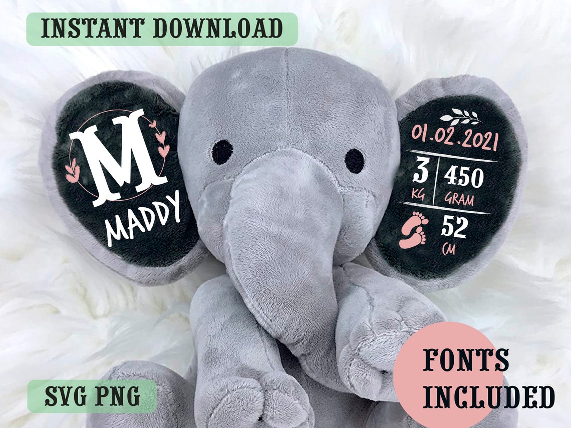 Birth Stat Elephant SVG Elephant Birth Stats svg Baby Birth | Etsy