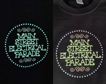 Embroidered Sweatshirt or T-Shirt Disney Main Street Electrical Parade Glow In The Dark Shirt