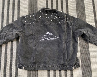 Embroidered Pearl Bride Jean Jacket