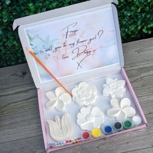 Flower craft kit, Paint your own flowers, Flower girl proposal gift, Will you be my flower girl, Gift for flower girl, bridesmaid gift set image 3