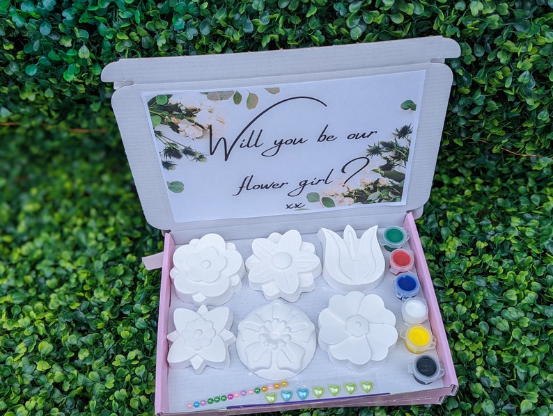 Flower craft kit, Paint your own flowers, Flower girl proposal gift, Will you be my flower girl, Gift for flower girl, bridesmaid gift set image 1