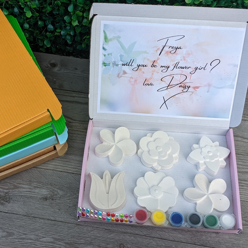 Flower craft kit, Paint your own flowers, Flower girl proposal gift, Will you be my flower girl, Gift for flower girl, bridesmaid gift set image 2