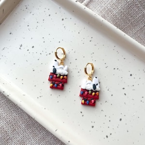 Snoopy Earrings | Snoopy Dog house Christmas | Handmade Clay Earrings | Festive Jewelry | That Tiny Artist