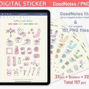 Digital Stickers, GoodNotes Stickers Book, pre-cropped PNG stickers, Knitting & Crochet Sticker, Digital Download